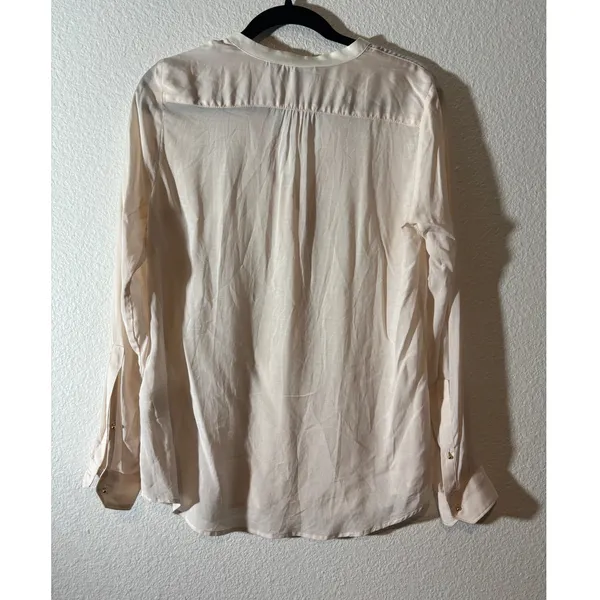 Zara Woman Size S Cream Semi-Sheer Popover Split V-Neck Long Sleeve Top - Image 2