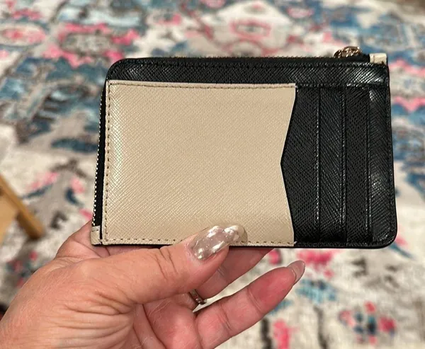 KATE SPADE BLACK BEIGE COIN KEY RING ID WALLET - Image 5