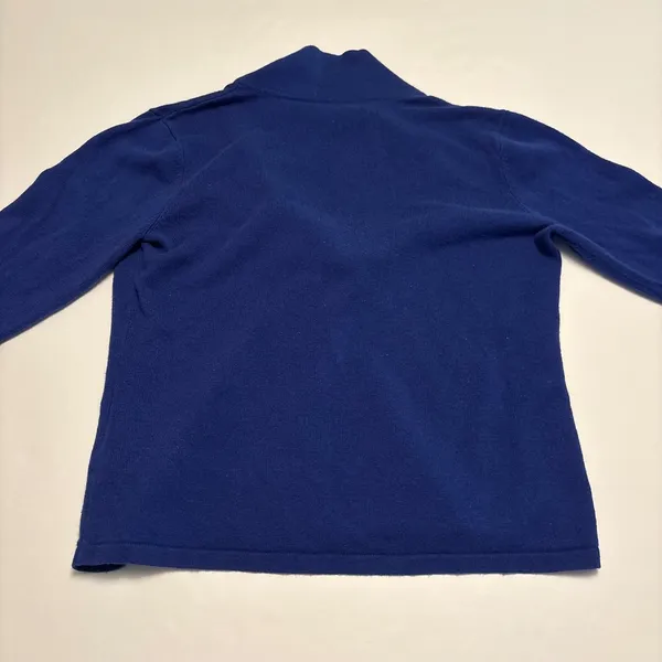 Lauren Ralph Lauren Sweater Women Large Blue Silk Cashmere Shawl Neck V-Neck - Image 3