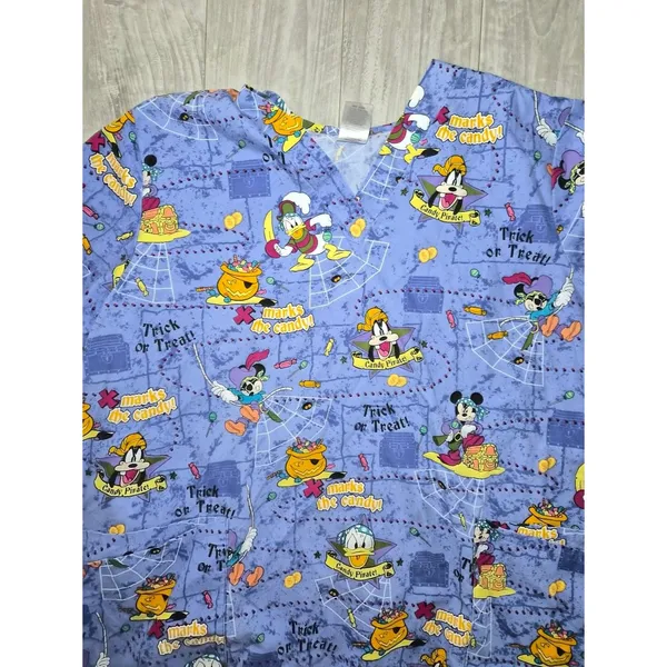Disney Halloween Scrub Top in Lavender 2X Mickey Mouse - Image 2