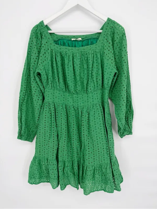 Hummingbird Kelly Green Lace Floral Eyelet Mini Frill Dress Size L - Image 3