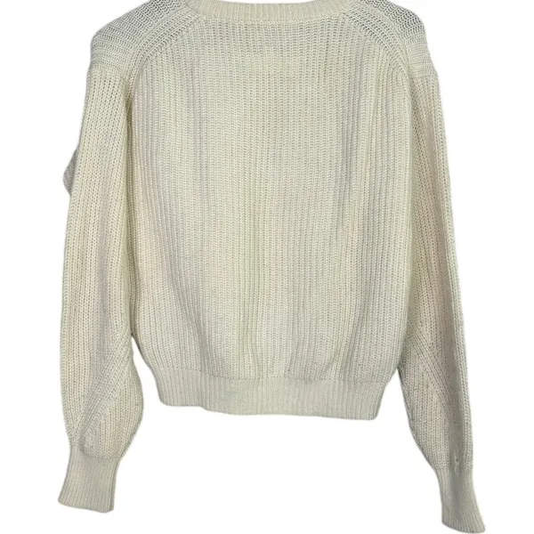 J. Crew Wool Blend Cable Knit Relaxed Fit Long Sleeve Crew Neck Sweater XS Cream - Image 13