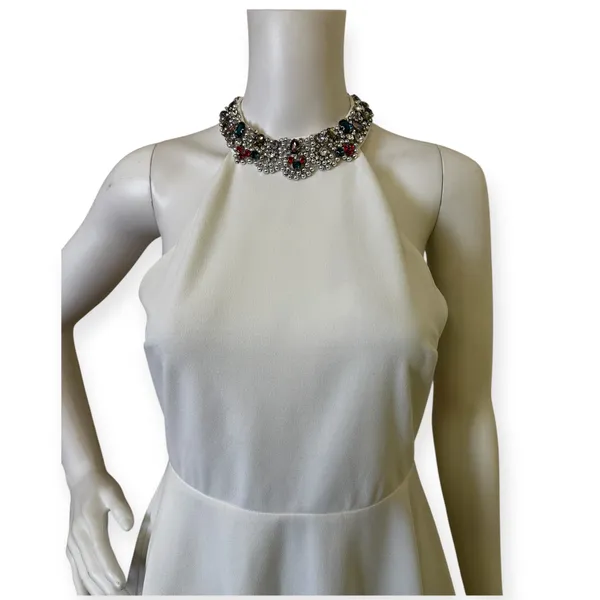 Lulus White Halter Neck Fit Rhinestone Flare Dress - Elegant Women's Party Dress - Image 3