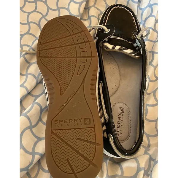 Sperry Top-Sider 5.5 M Women’s Black White Sequin Zebra Print Boat Shoes EUC - Image 5