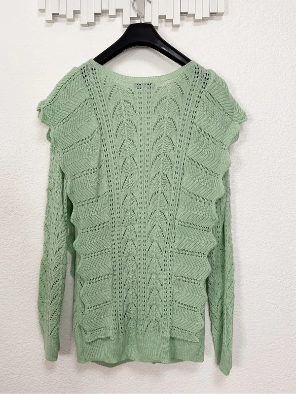 Miss Sparkling NWOT Oversized Apple Green Pointelle Ruffle Knit Sweater XL - Image 6