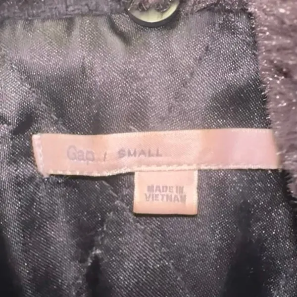 Gap‎ Wool Blend Black Peacoat Faux Fur Collar Small Quilted Lined Coat - Image 5