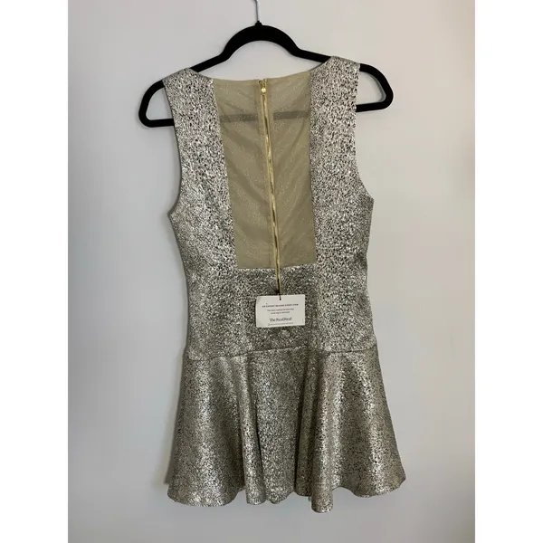 NWT Alice+ Olivia $440 Lora Drop Waist Skater Dress Size M‎ Silver Metallic - Image 4