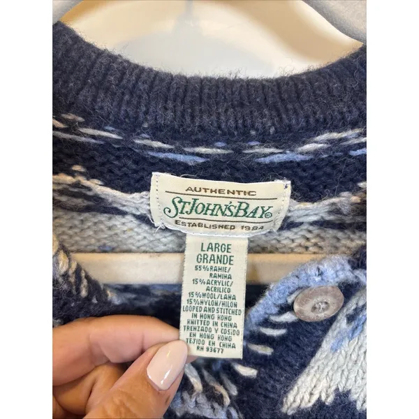 St. Johns Bay Fair Isle Nordic Women Sz Large Wool Blend Sweater Cottagecore Ski - Image 2