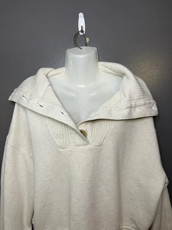 Aerie Sweatshirt Womens Medium White Button High Neck Fleece Pullover Relaxed - Image 5
