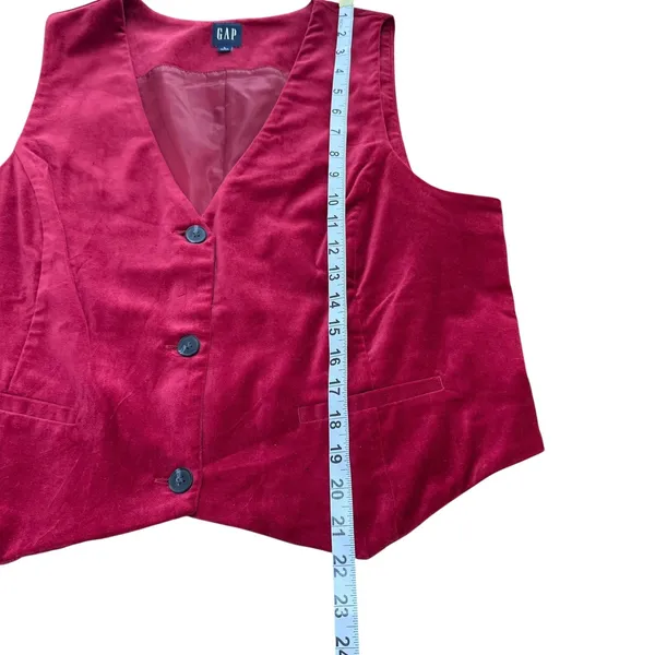 Vintage GAP Velvet Vest Womens L Red Maroon‎ Button Down Sleeveless Top - Image 6
