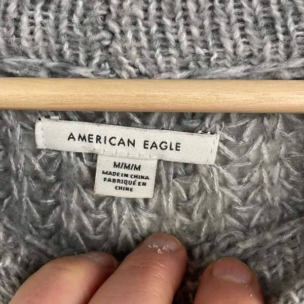 American Eagle Open knit crew neck pulloverer sweaterter gray Medium oversized - Image 6