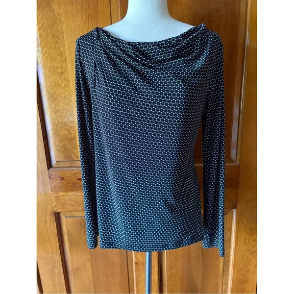 Worthington Geometric Stretch Top Black White Long Sleeve Pullover Meduim - Image 2
