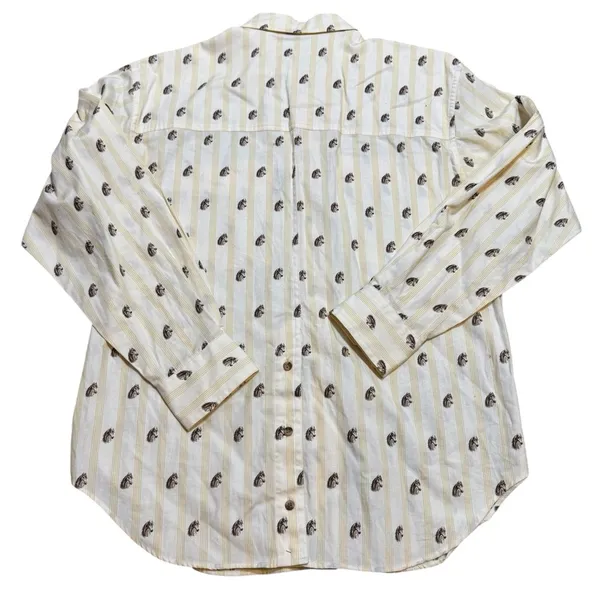 👚VTG Nell Flowers‎ Cream Striped Horse Print Button Up Shirt Size 10 ✨ - Image 2
