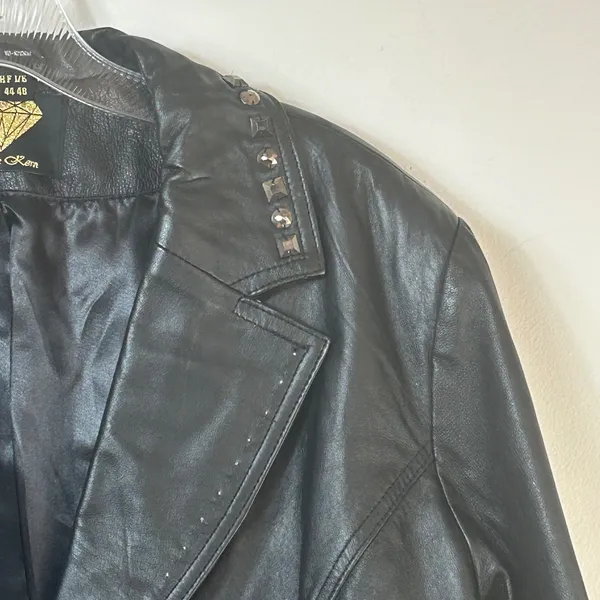 Sarah Kern Black Leather Studded Blazer Jacket Rocker Moto Edgy - Image 10