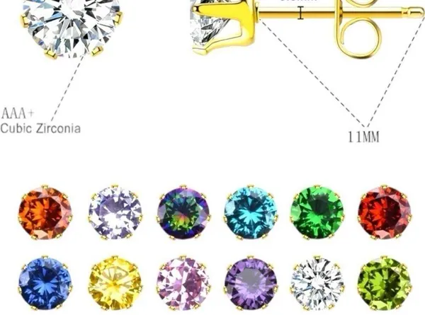 January birthstone garnet cz in 14k gold plated post earrings. New - Image 6