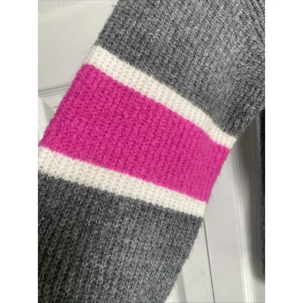 John + Jenn Mock Neck Striped Sweater Womens XL Gray Pink Knit Crop Preppy - Image 2