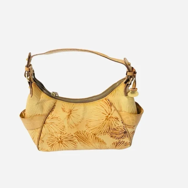 Brahmin Tan Tahiti Palm leaf and Crocodile embossed Shoulder Bag Rare Htf - Image 8
