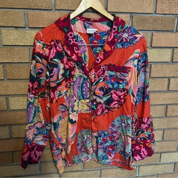Anthropologie Alexandra Farmer Secret Garden Flannel Pajama Button Up Top Size S - Image 2