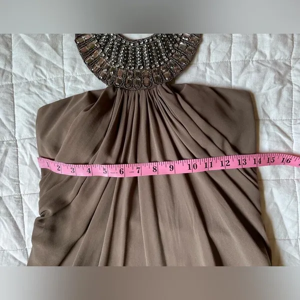 NWT LM Collection Brown / Taupe Beaded Halter Neck Empire Waist Formal Dress - 4 - Image 5