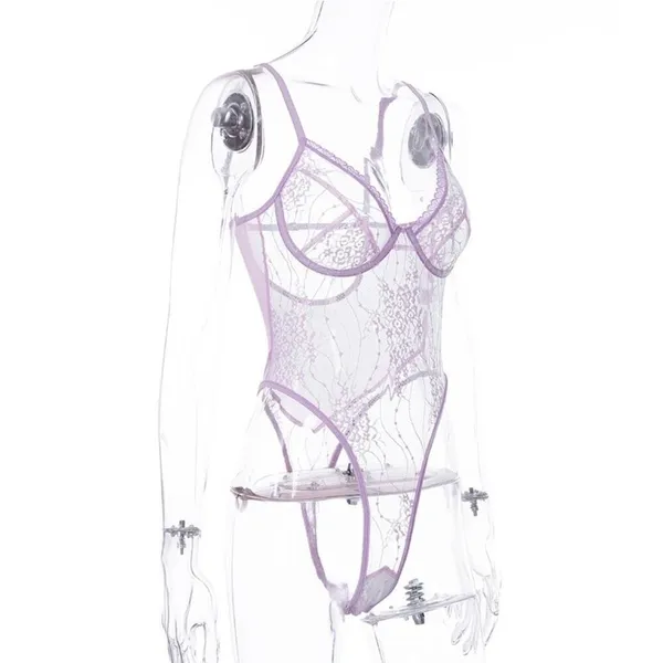 NWT Womens Floral Lace Sheer Bodysuit Lavender Romantic Lingerie Size S - Image 6