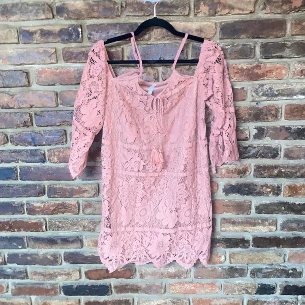 Xhilaration Mauve Pink Cold Shoulder Bell Sleeve Mini Dress Women's Size Small - Image 2
