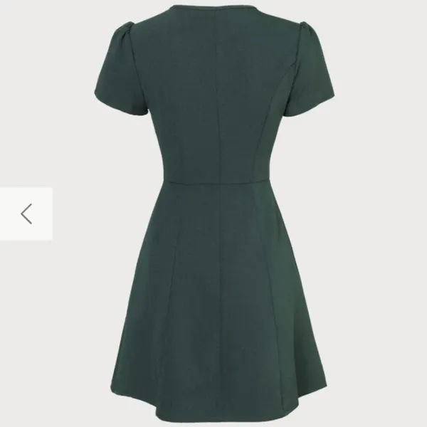 RIOHAS The Dark Green V Neck Button-up Shirt Mini Dress - Image 3