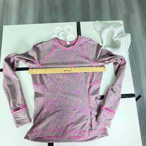 Lululemon Swiftly Tech Long Sleeve Crew Shirt Chevron Knit Purple Yellow Size 6 - Image 17