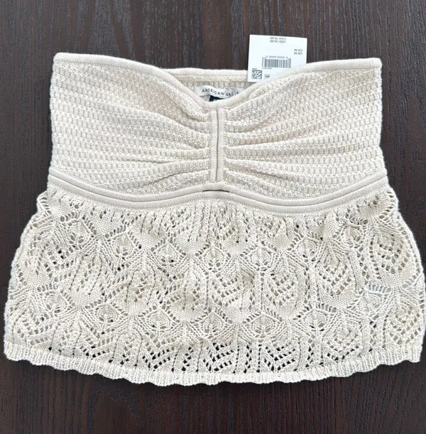 American Eagle Outfitters Cream Lace strapless top - Image 2