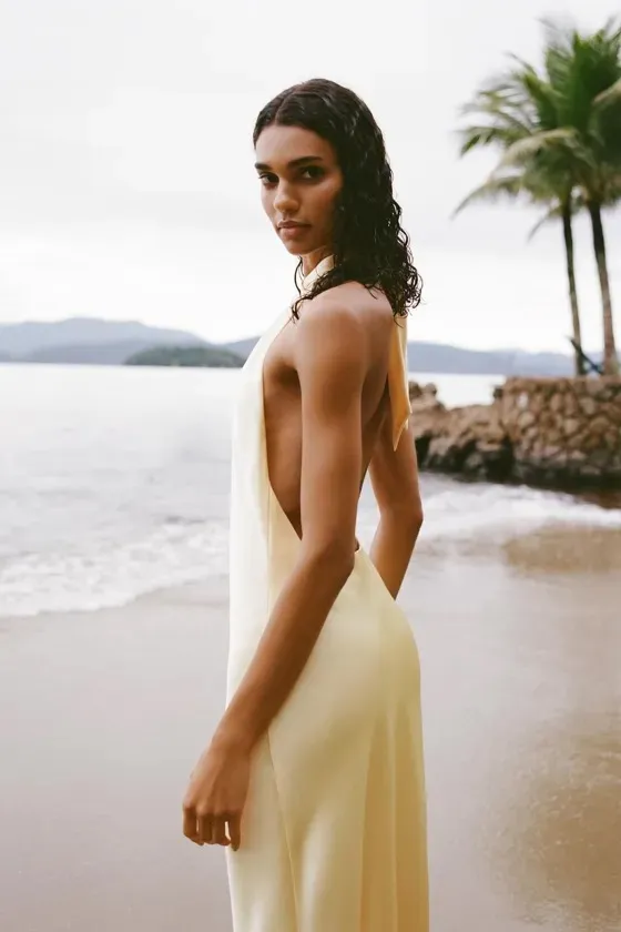 Zara butter Yellow Backless Halter maxi Dress holiday evening wedding - Image 16