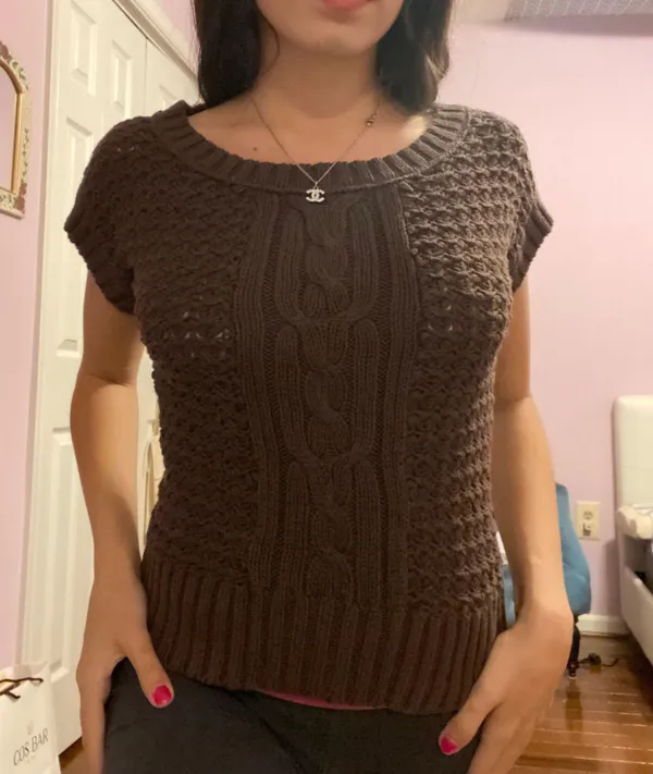 Wet Seal Vintage y2k cable knit brown short sleeve baby doll sweater - Image 4