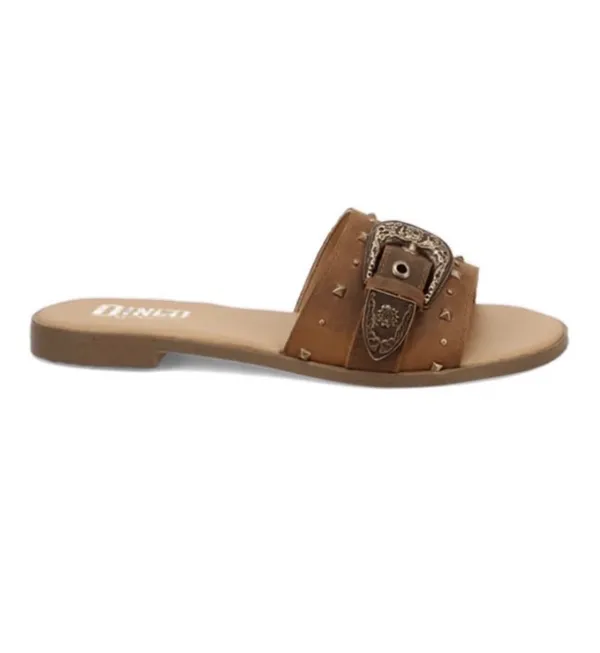 Dingo Lariat women's slide sandals in brown leather with studded buckle size 9 - Image 5