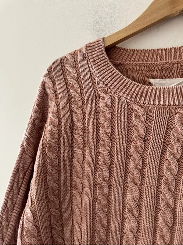 Aerie Washed Brown Cropped Cable Knit Sweater - Image 3