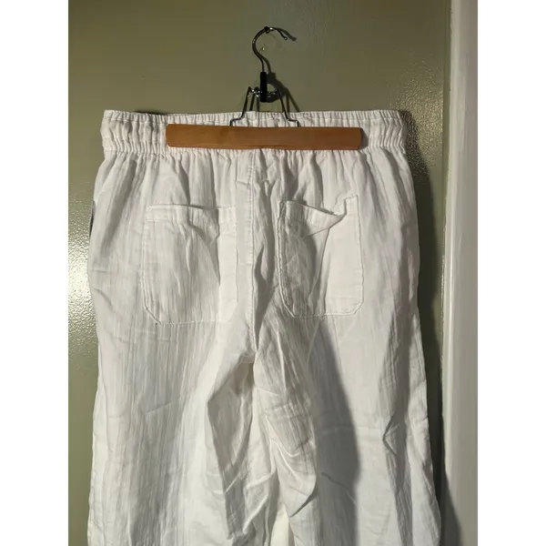 Old Navy Women's Sz Medium Petite Gauzy Wide Leg Pant Rope Tie Calla Lilly White - Image 7