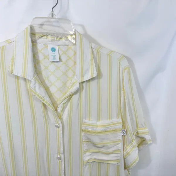 Martha Stewart Large Pajama Set Yellow White‎ Striped Rayon Short Sleeve 497 - Image 3