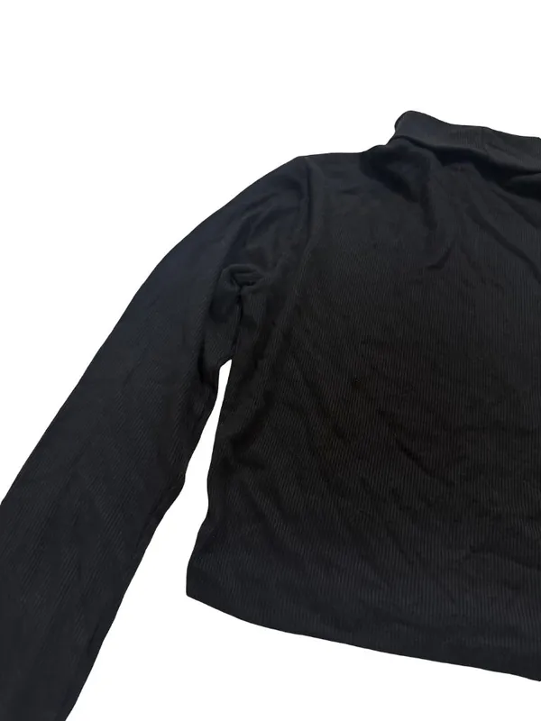 Full Tilt Black Ribbed Knit Long Sleeve Crop Top Shirt Turtleneck Medium Women's - Image 2