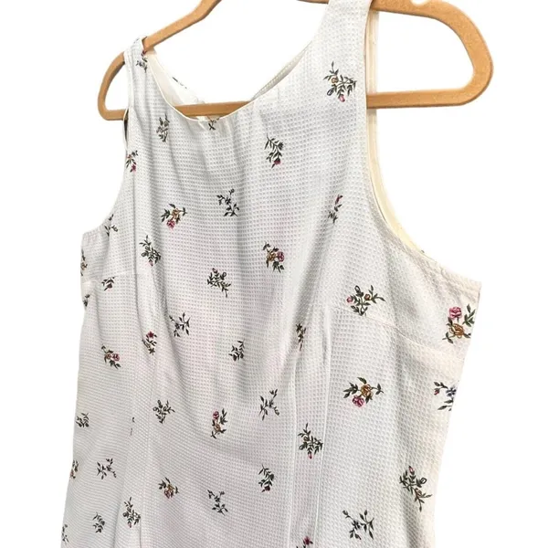 Vintage Boulevard De Paris Dress 14‎ White Linen Floral Texture Cottage Feminine - Image 3
