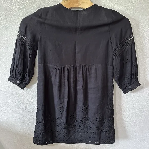 Tommy Bahama St Lucia Dress Small Black Split Neck Eyelet Linen Blend Cover‎ Up - Image 5