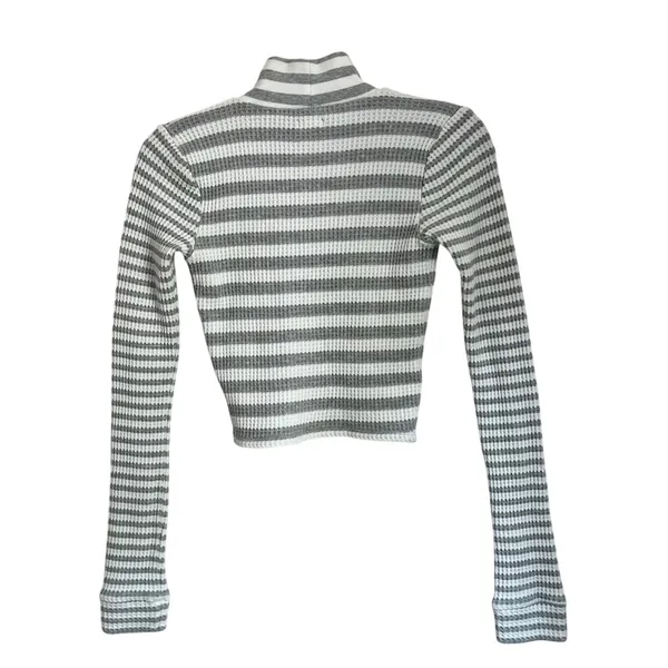 Aerie Blizzard Gray & White Waffle Mockneck Long Sleeve T Shirt Size‎ XS - Image 3