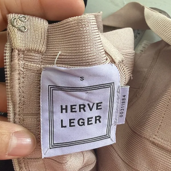 Herve Leger Blush and Silver Mini Dress Size Small - Image 6