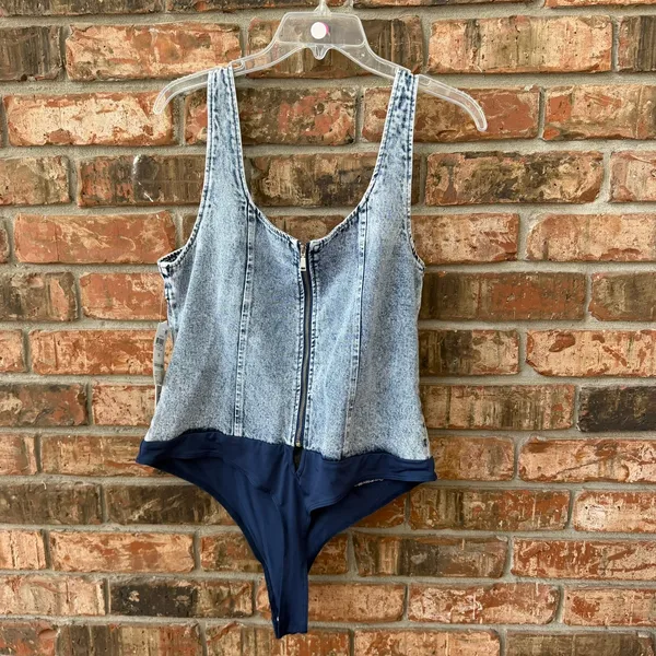 CULPOS x INC Denim Bodysuit Acid Wash Y2K Festival Retro 90s Sz 14 NEW $79.50 - Image 7