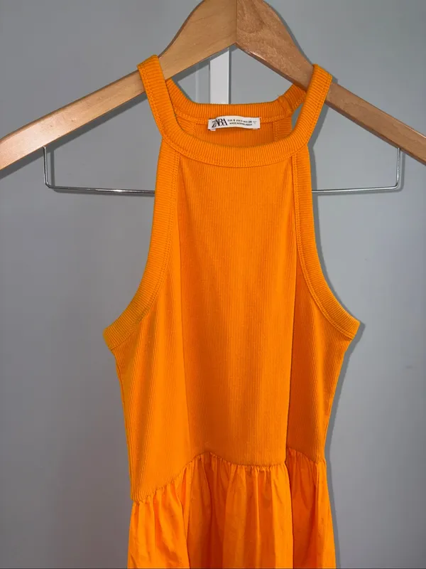 Zara Orange Combined Midi Dress Size S - Image 3
