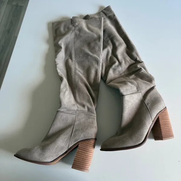Mi.im Womens Taupe Faux Suede Slouchy Tall Block Heel Boots Size 7.5 Pointed Toe - Image 7