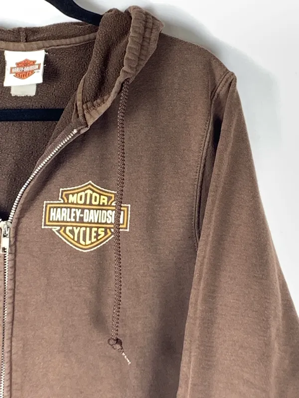 Harley Davidson Womens Hoodie Brown Full Zip Ocean State Warwick RI Cotton Blend - Image 13