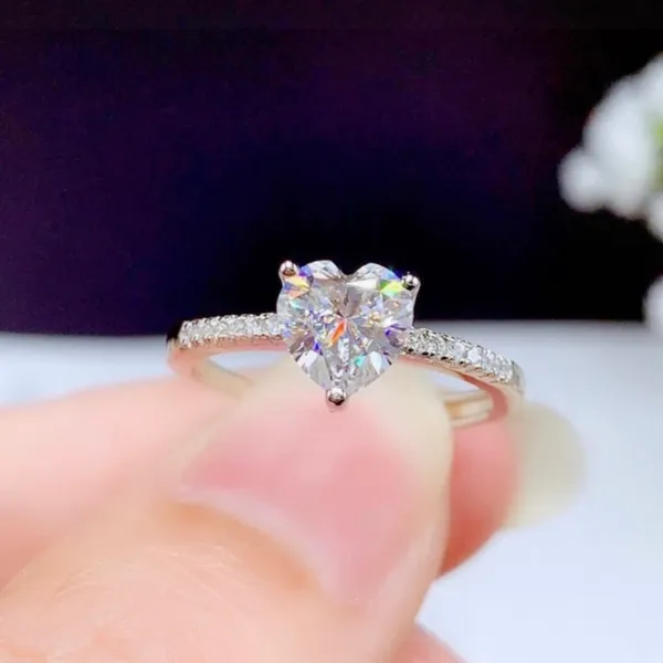 18K White Gold Plated Adjustable Crystal Love Heart 1 CT CZ Diamond Ring for Women - Image 2