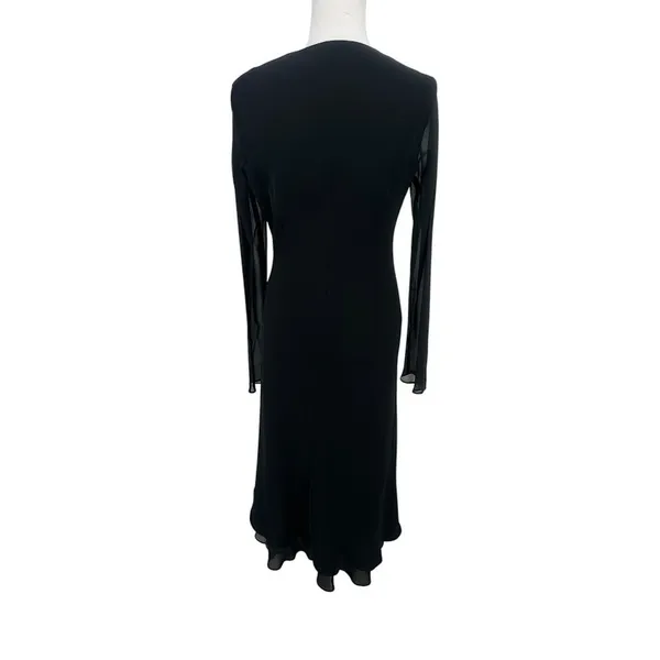 Evan Picone Black Midi Dress 12 Sheer Sleeve Asymmetrical Hem Y2K Cocktail LBD - Image 6