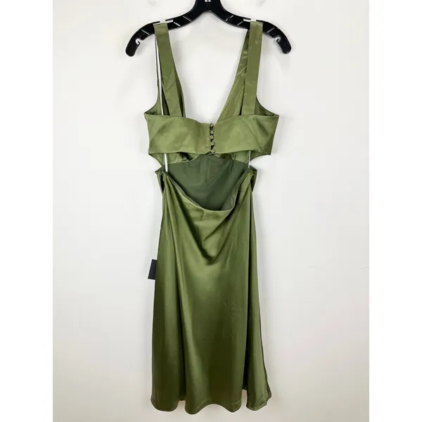 Lulus Unmatched Elegance Olive Satin Sleeveless Midi Dress Cocktail Party L NWT - Image 10