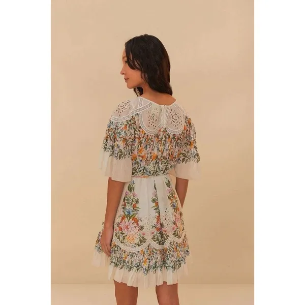Farm Rio Sweet Bloom Dress Small Mini Bouquet Short Sleeve Eyelet Lace Garden - Image 7