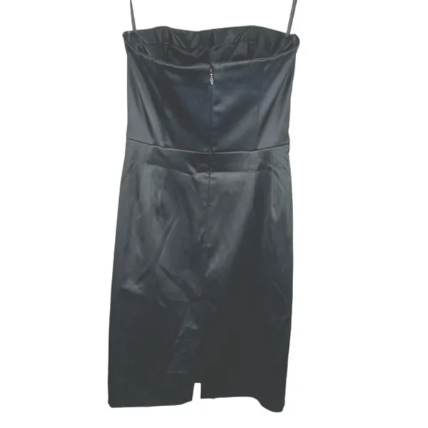 White House Black Market Black Satin Strapless Pleated Mini Dress Size 2 - Image 3