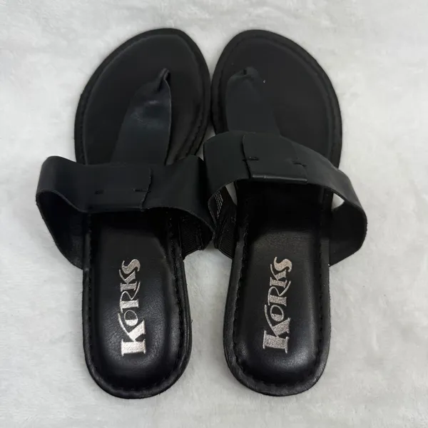 Korks Khell Black‎ Thong Slide Sandals Women Size 7M KR0001209 Flat Minimalist - Image 7