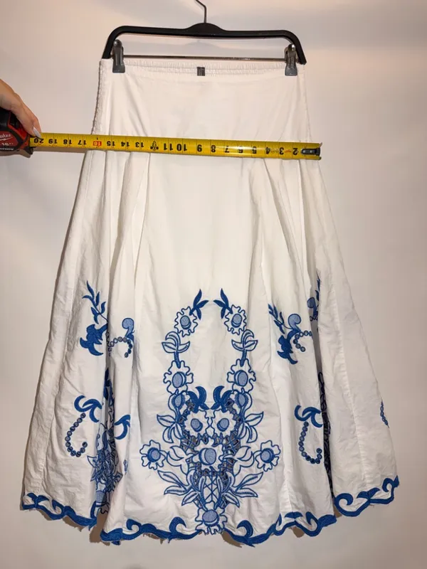 Anthropologie White Cotton Cutwork Embroidered Lined Midi Skirt Size S - Image 4
